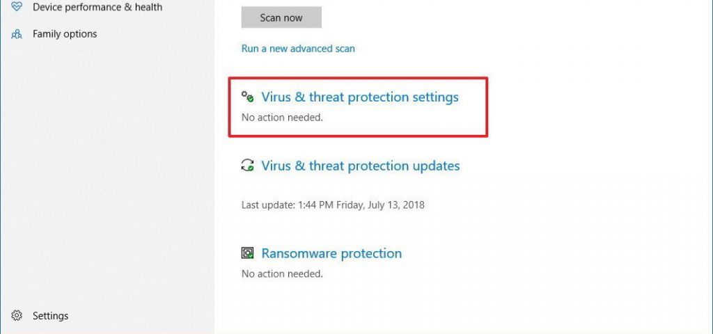  Virus & threat protection settings
