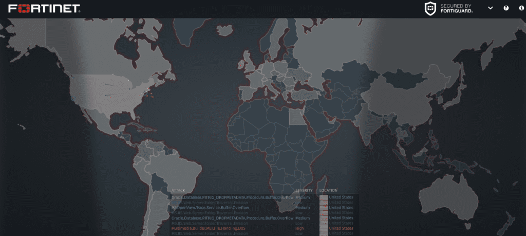 نقشه تهدیدات سایبری فورتینت (Fortinet Threat Map)